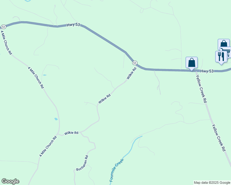 map of restaurants, bars, coffee shops, grocery stores, and more near 305 Wilkie Road in Ball Ground