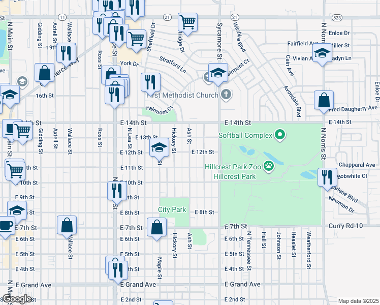 map of restaurants, bars, coffee shops, grocery stores, and more near 1305 East 12th Street in Clovis