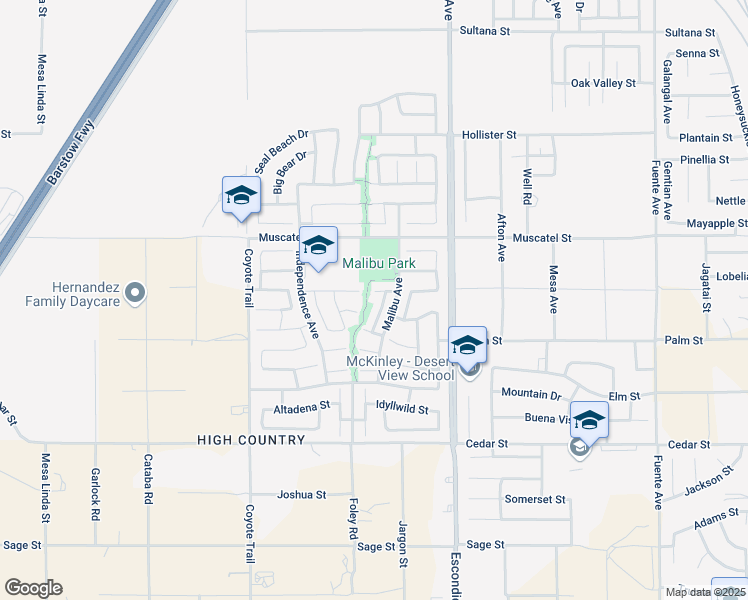 map of restaurants, bars, coffee shops, grocery stores, and more near 13139 Upland Court in Hesperia