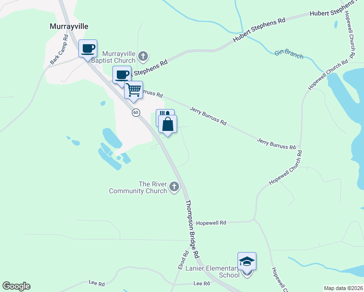 map of restaurants, bars, coffee shops, grocery stores, and more near 5099 Twin Oaks Lane in Murrayville