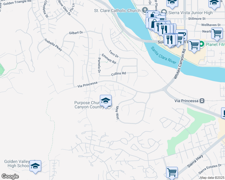 map of restaurants, bars, coffee shops, grocery stores, and more near 26530 Goldfinch Place in Santa Clarita