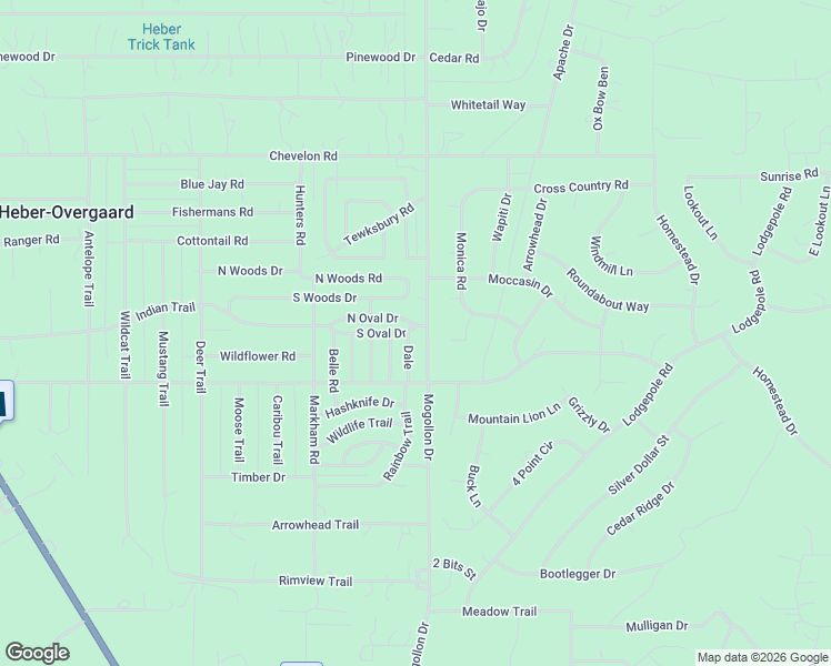 map of restaurants, bars, coffee shops, grocery stores, and more near 2187 South Oval Drive in Heber-Overgaard