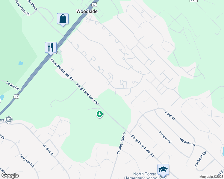 map of restaurants, bars, coffee shops, grocery stores, and more near 174 Champion Drive in Hampstead