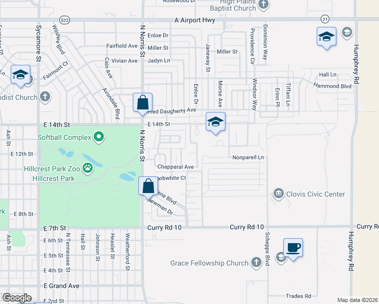 map of restaurants, bars, coffee shops, grocery stores, and more near 2-22 Robin Road in Clovis