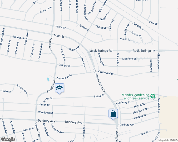 map of restaurants, bars, coffee shops, grocery stores, and more near 18728 Centennial Street in Hesperia