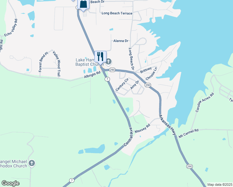 map of restaurants, bars, coffee shops, grocery stores, and more near 102 Amy Drive in Hot Springs