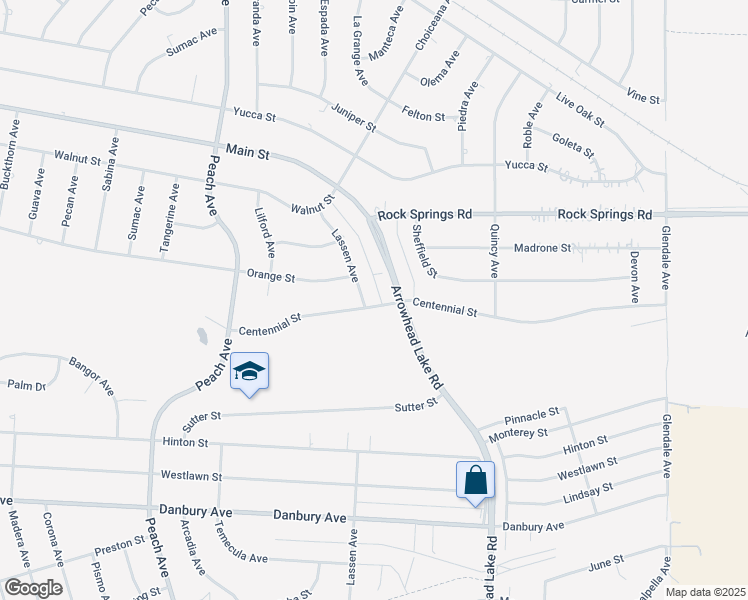 map of restaurants, bars, coffee shops, grocery stores, and more near 18728 Centennial Street in Hesperia