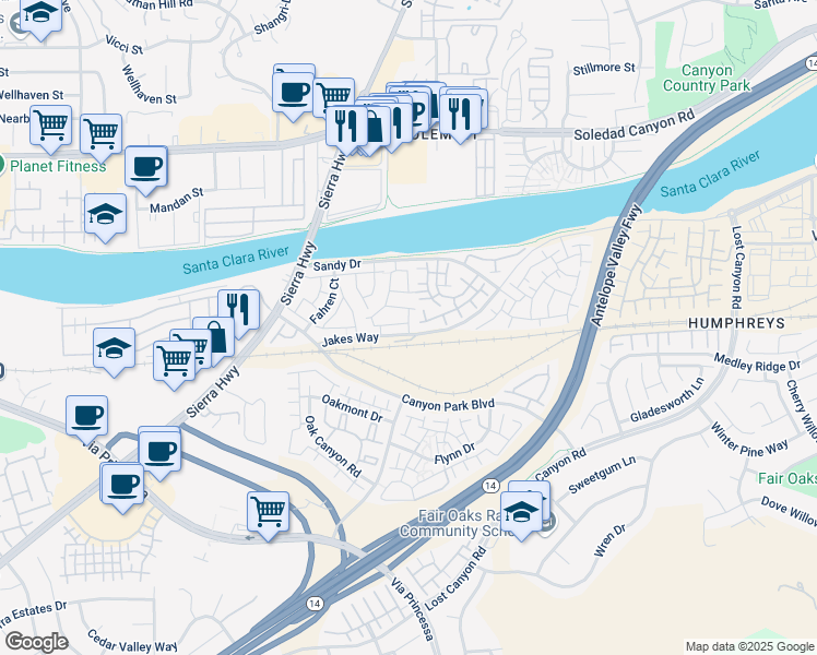 map of restaurants, bars, coffee shops, grocery stores, and more near 27310 Palo Verde Place in Los Angeles County