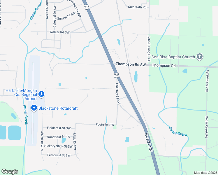 map of restaurants, bars, coffee shops, grocery stores, and more near 511 Airport Road Southwest in Hartselle