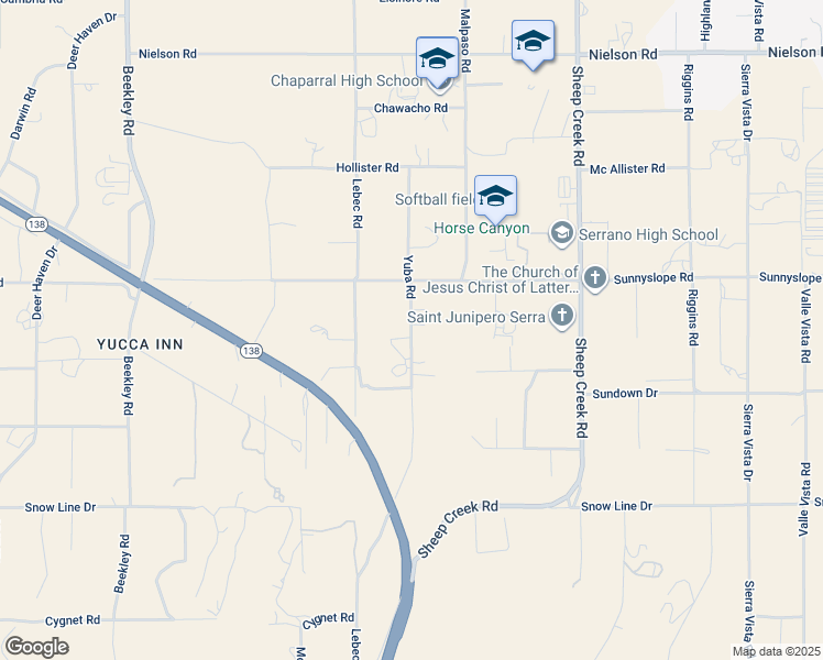 map of restaurants, bars, coffee shops, grocery stores, and more near Yuba Road in Phelan