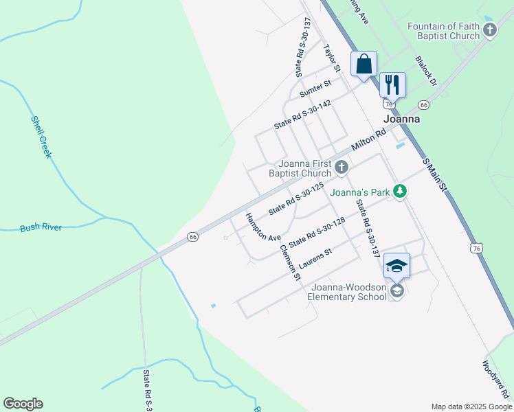 map of restaurants, bars, coffee shops, grocery stores, and more near 300 S-30-143 in Joanna