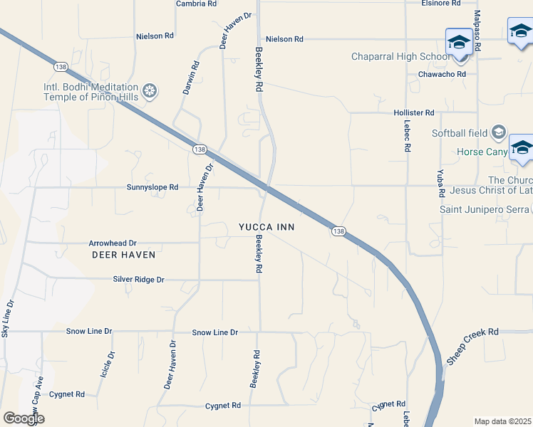 map of restaurants, bars, coffee shops, grocery stores, and more near 8825 Beekley Road in Pinon Hills