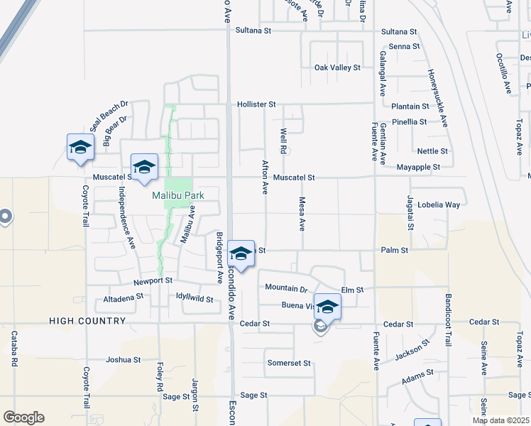 map of restaurants, bars, coffee shops, grocery stores, and more near Afton Avenue in Hesperia
