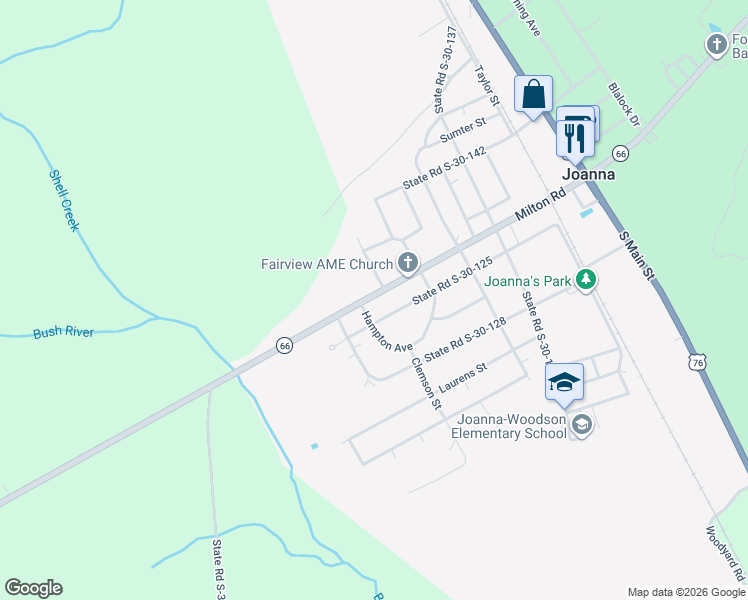 map of restaurants, bars, coffee shops, grocery stores, and more near 300 S-30-143 in Joanna