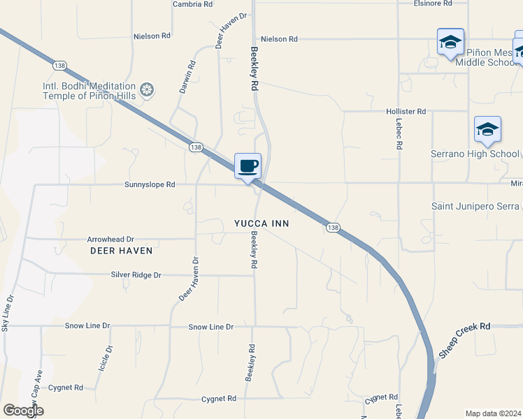 map of restaurants, bars, coffee shops, grocery stores, and more near 8825 Beekley Road in Piñon Hills