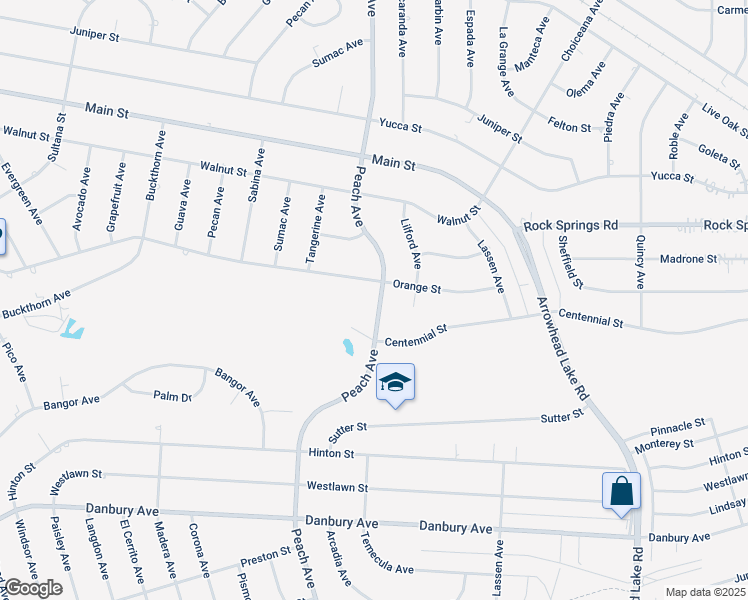 map of restaurants, bars, coffee shops, grocery stores, and more near 8782 Peach Avenue in Hesperia