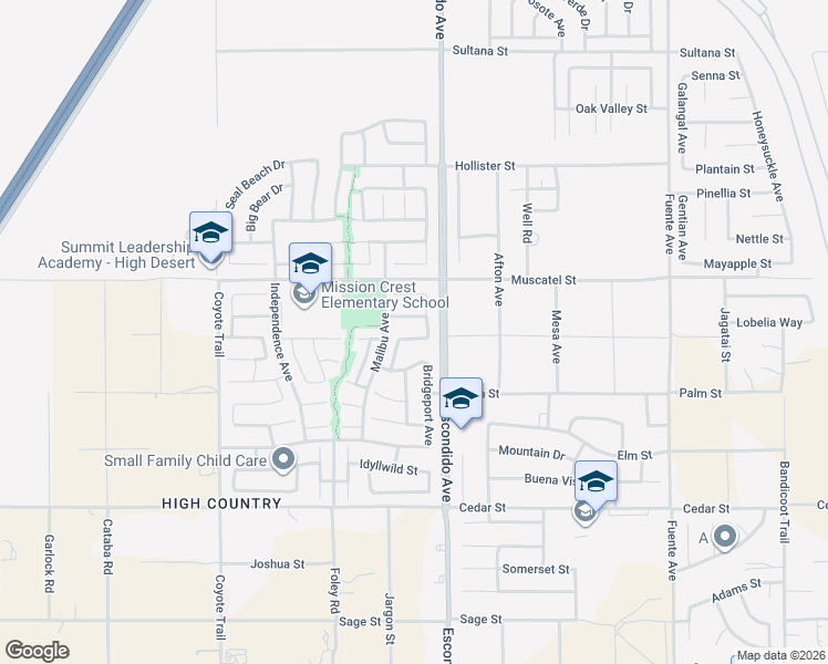 map of restaurants, bars, coffee shops, grocery stores, and more near 13252 Placentia Street in Hesperia