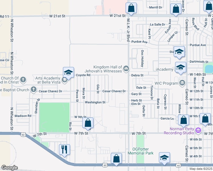 map of restaurants, bars, coffee shops, grocery stores, and more near 1213 Chama Street in Clovis
