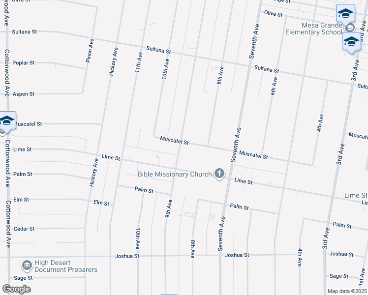 map of restaurants, bars, coffee shops, grocery stores, and more near 15595 Muscatel Street in Hesperia