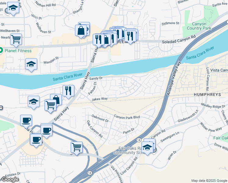 map of restaurants, bars, coffee shops, grocery stores, and more near 27310 Palo Verde Place in Los Angeles County