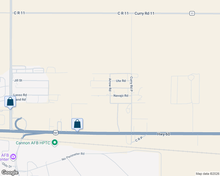 map of restaurants, bars, coffee shops, grocery stores, and more near Arrow Road in Curry County