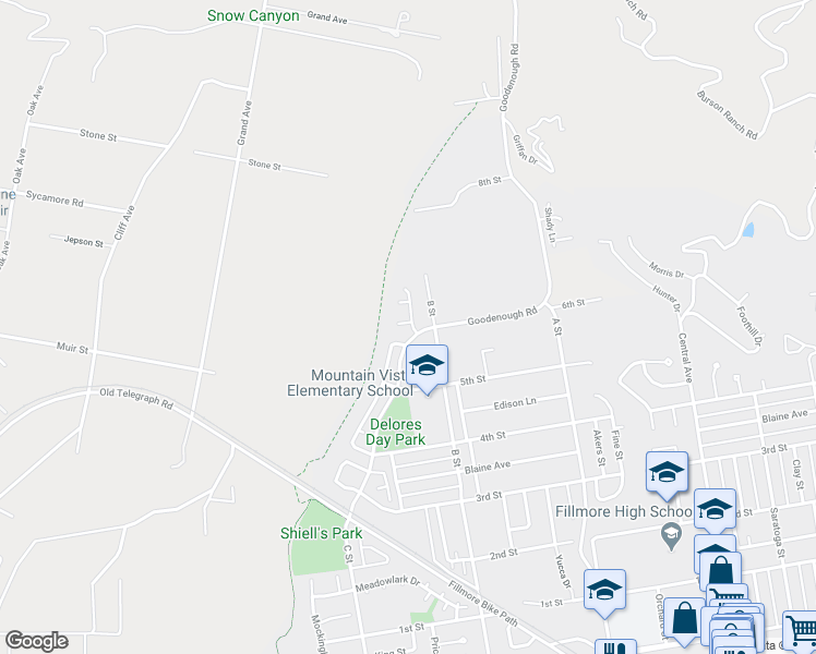 map of restaurants, bars, coffee shops, grocery stores, and more near 950 Catalano Court in Fillmore