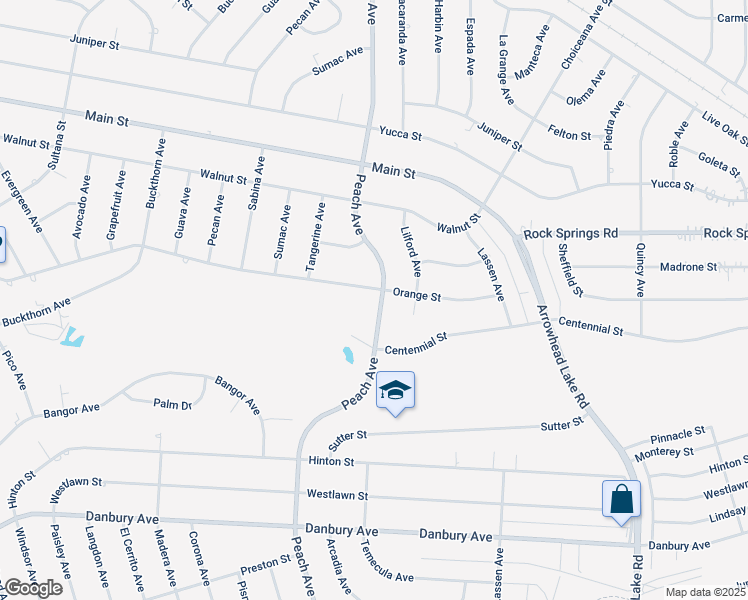map of restaurants, bars, coffee shops, grocery stores, and more near 8782 Peach Avenue in Hesperia