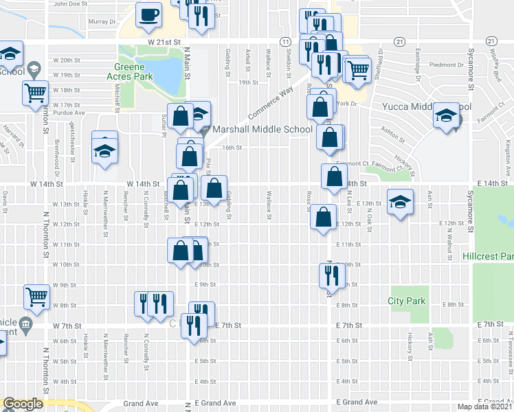 map of restaurants, bars, coffee shops, grocery stores, and more near 1221 Axtell Street in Clovis