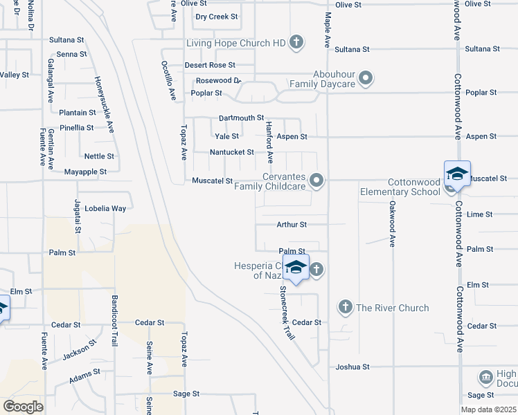 map of restaurants, bars, coffee shops, grocery stores, and more near 14213 Plymouth Street in Hesperia