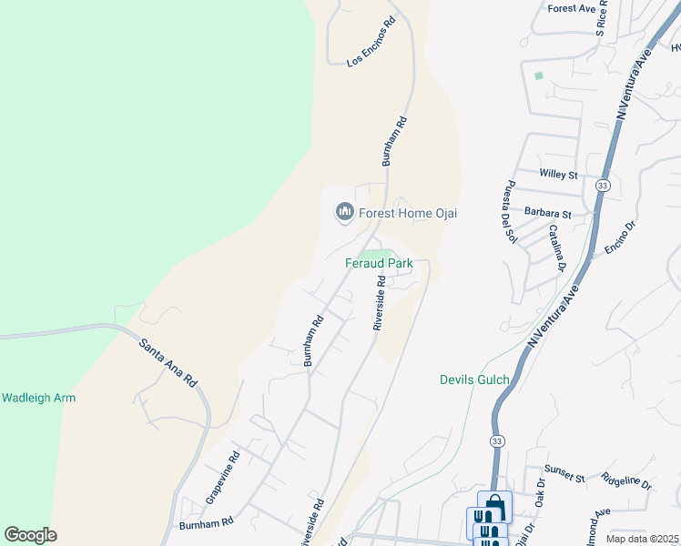map of restaurants, bars, coffee shops, grocery stores, and more near 543 Burnham Road in Oak View