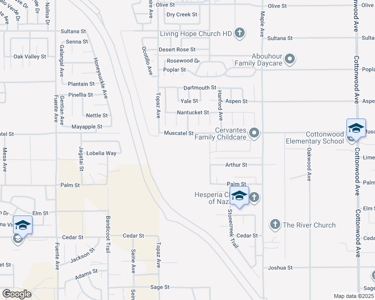 map of restaurants, bars, coffee shops, grocery stores, and more near 8788 Newcastle Avenue in Hesperia