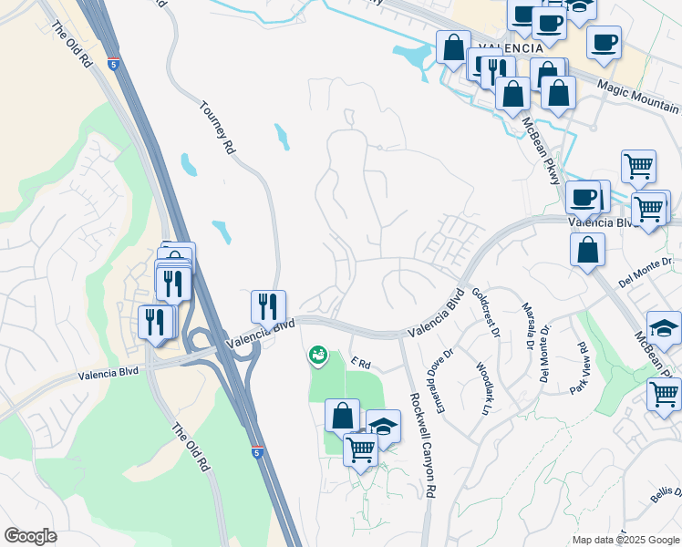 map of restaurants, bars, coffee shops, grocery stores, and more near 26839 Pinehurst Drive in Santa Clarita