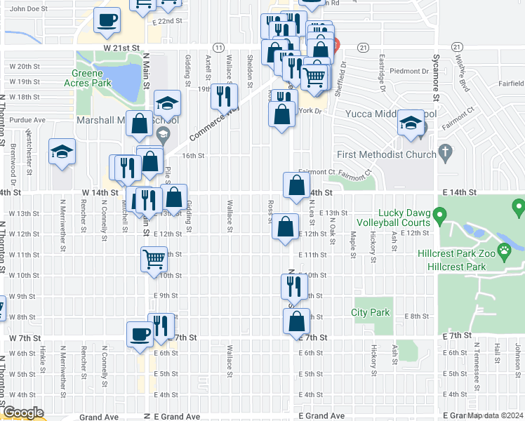map of restaurants, bars, coffee shops, grocery stores, and more near 612 East 13th Street in Clovis
