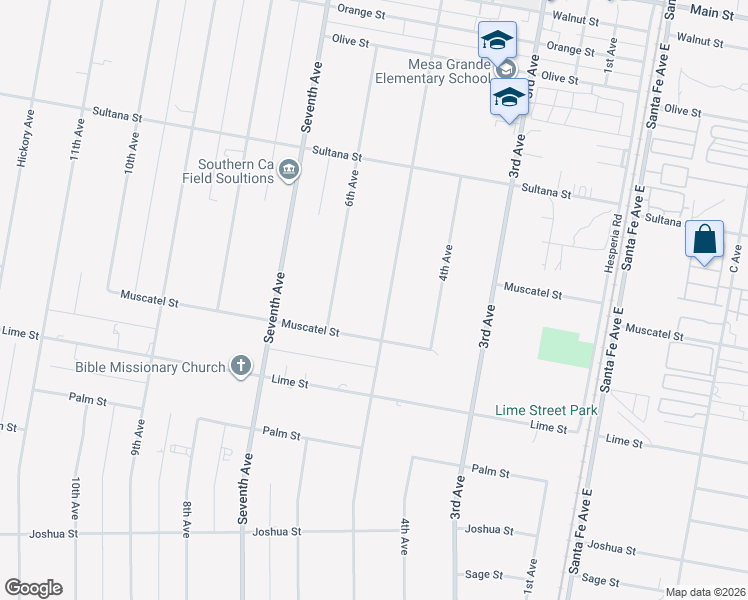 map of restaurants, bars, coffee shops, grocery stores, and more near 8848 5th Avenue in Hesperia