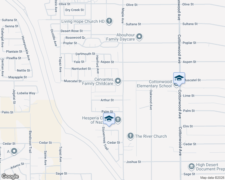 map of restaurants, bars, coffee shops, grocery stores, and more near 14424 Plymouth Street in Hesperia