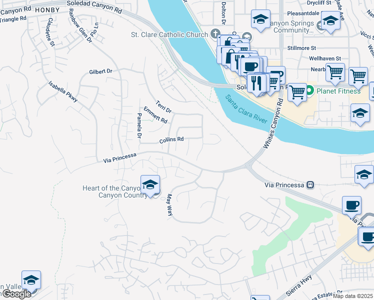 map of restaurants, bars, coffee shops, grocery stores, and more near 26729 Peajay Way in Santa Clarita