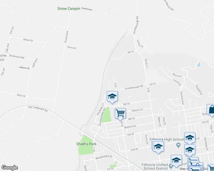 map of restaurants, bars, coffee shops, grocery stores, and more near 956 Carrillo Court in Fillmore