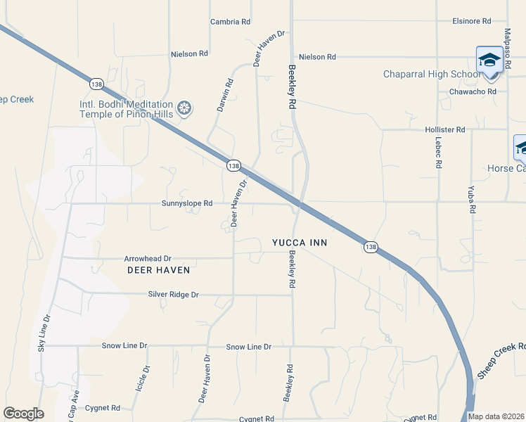 map of restaurants, bars, coffee shops, grocery stores, and more near 3207 Sunnyslope Road in Piñon Hills