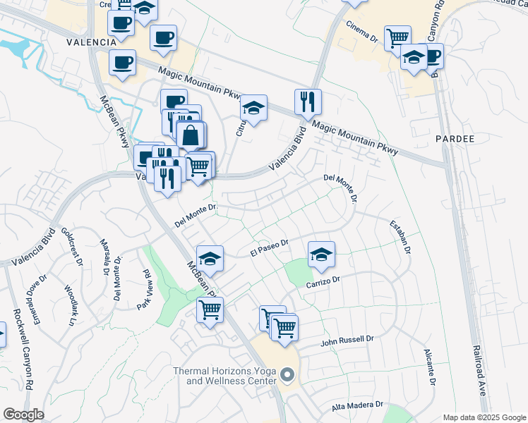 map of restaurants, bars, coffee shops, grocery stores, and more near 26180 Montolla Lane in Santa Clarita