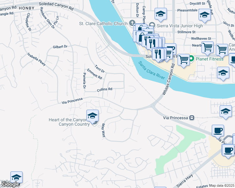 map of restaurants, bars, coffee shops, grocery stores, and more near 26729 Peajay Way in Santa Clarita