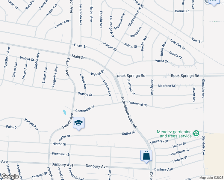 map of restaurants, bars, coffee shops, grocery stores, and more near 8807 Lassen Avenue in Hesperia