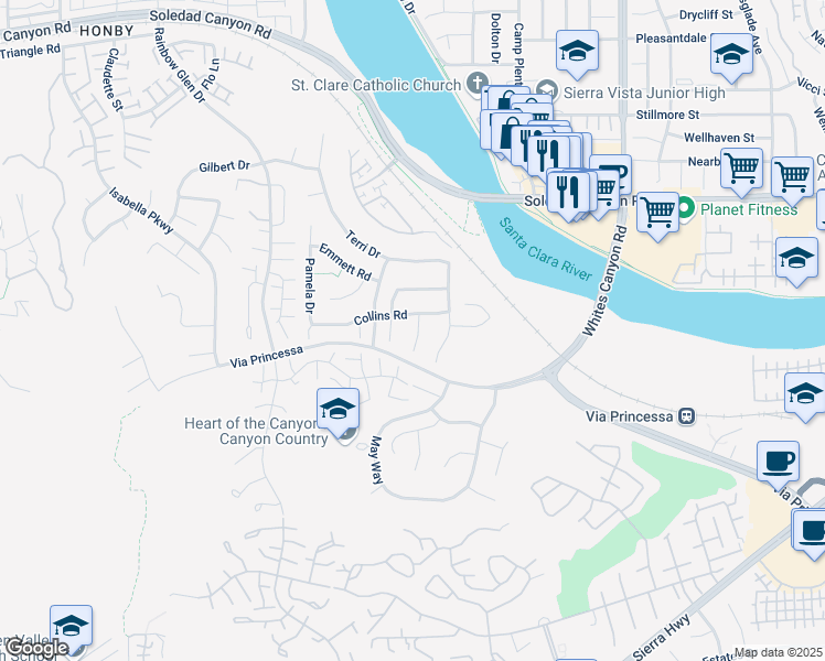map of restaurants, bars, coffee shops, grocery stores, and more near 26729 Peajay Way in Santa Clarita
