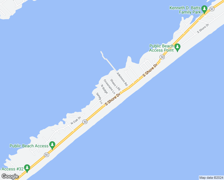 map of restaurants, bars, coffee shops, grocery stores, and more near Oceanaire Lane in Surf City