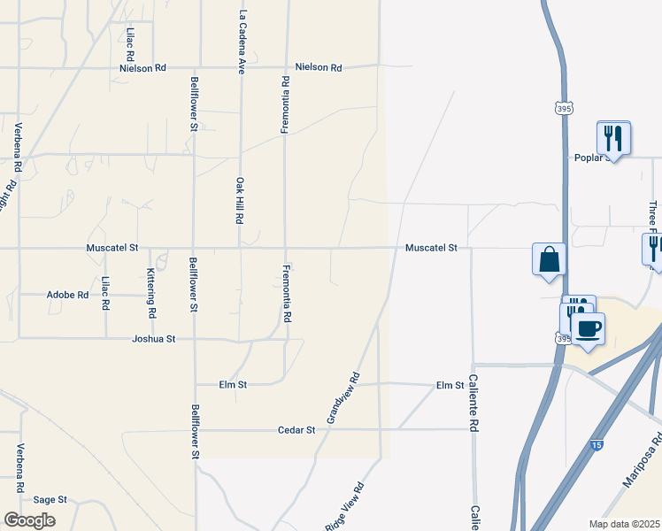 map of restaurants, bars, coffee shops, grocery stores, and more near Cactus Drive in San Bernardino County