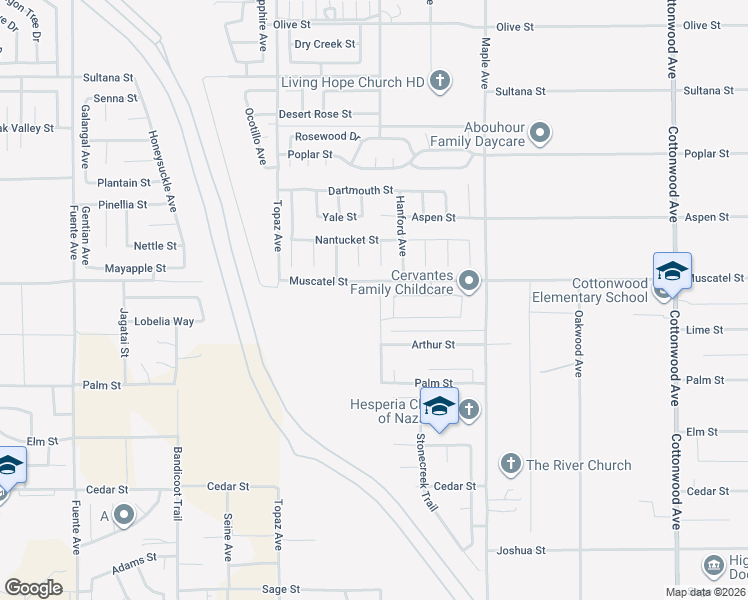 map of restaurants, bars, coffee shops, grocery stores, and more near 8874 Tamarisk Avenue in Hesperia