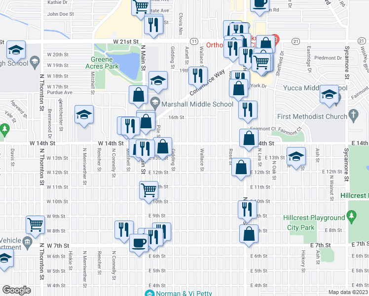map of restaurants, bars, coffee shops, grocery stores, and more near 1312 Axtell Street in Clovis