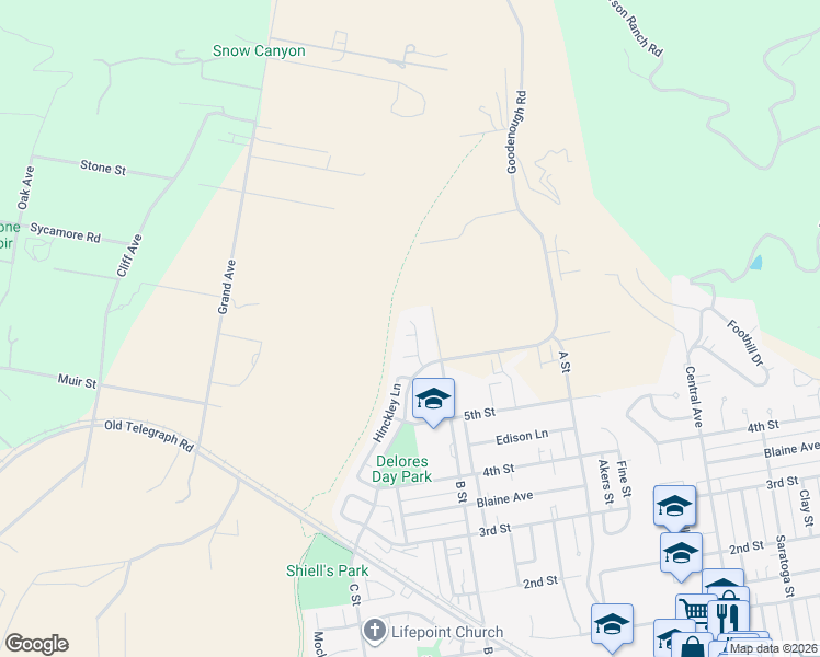 map of restaurants, bars, coffee shops, grocery stores, and more near 1037 B Street in Fillmore