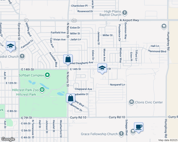 map of restaurants, bars, coffee shops, grocery stores, and more near 77 Chapparal Avenue in Clovis