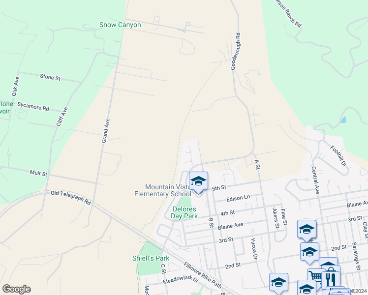 map of restaurants, bars, coffee shops, grocery stores, and more near 1073 Candelaria Lane in Fillmore