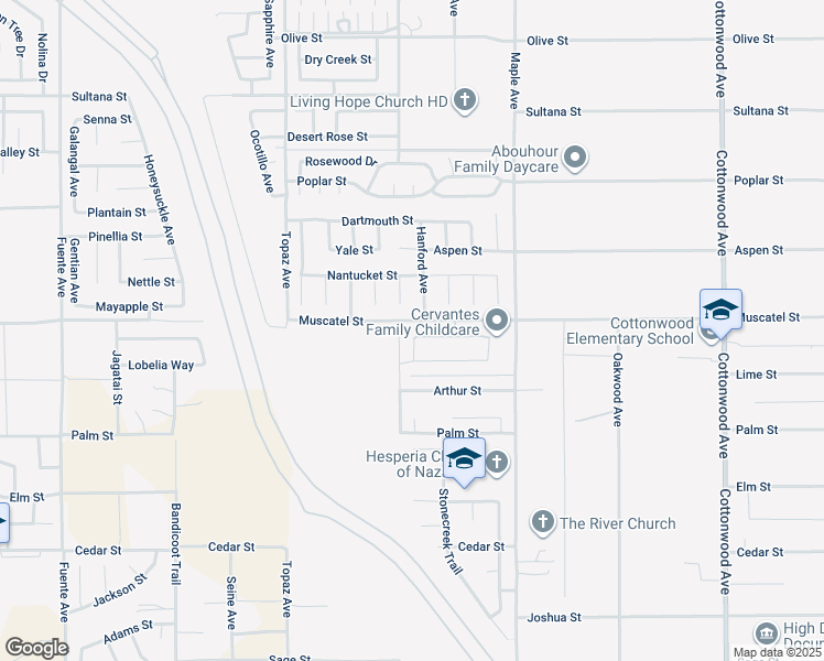 map of restaurants, bars, coffee shops, grocery stores, and more near 14148 Hartford Street in Hesperia